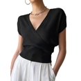 thumbnail image 2 of Gynyvoja Women'S V-Neck Wrap Front Ribbed Knit Short Sleeve Fitted Cropped Sweater Tos Black S, 2 of 7