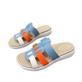 thumbnail image 5 of Fesfesfes Bohemian Style Women's Flat Summer Sandals Handmade Woven Comfortable Lightweight Shoes for Beach Vacation Casual Outfits(Blue#2,US 6.5), 5 of 5