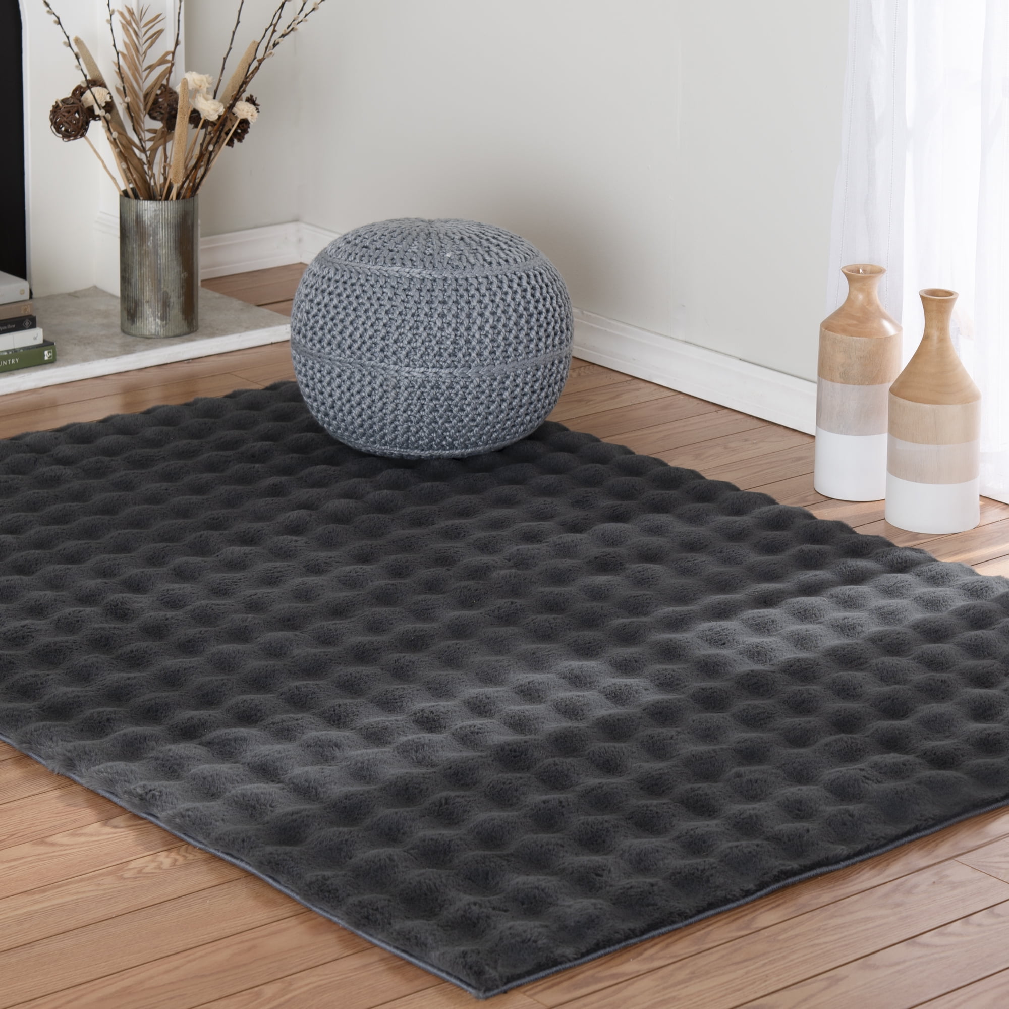 Better Homes & Gardens Faux Gray Fur Bubbles Indoor Area Rug, 5'x7'