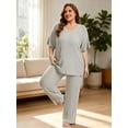 thumbnail image 4 of Homlouue Lounge Sets for Women Plus Size,2 Piece Outfit V-Neck Short Sleeve with Long Pants,Comfortable Ribbed Loungewear for Home or Outdoor(3XL,Green), 4 of 9
