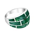 thumbnail image 3 of Modern Brick Blocks of Green Malachite Inlay Sterling Silver Ring-8, 3 of 5