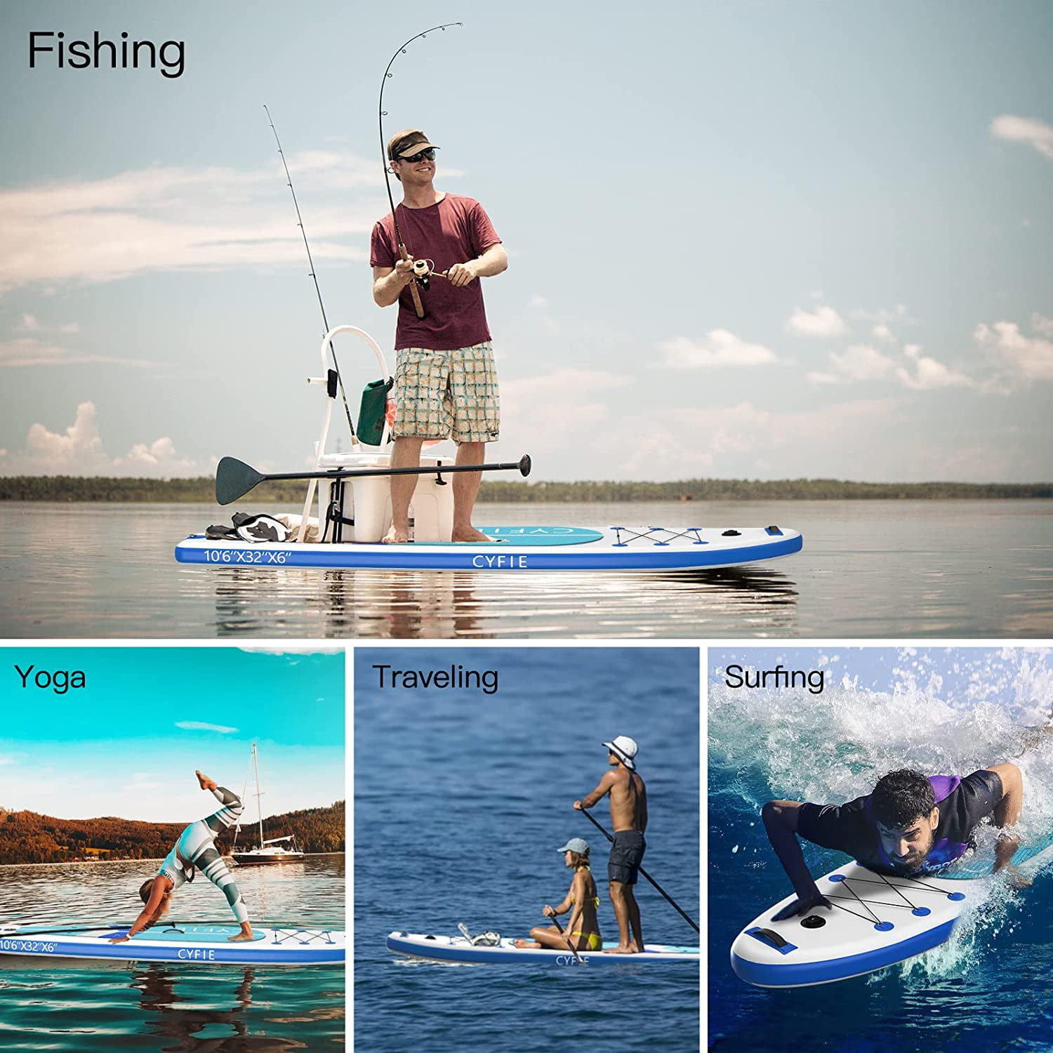 Cyfie Paddle Board for Adult, Inflatable Surfboard Fishing Standup