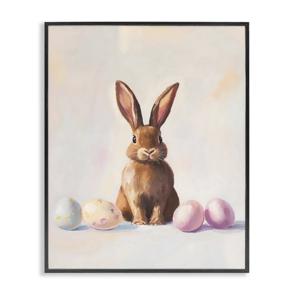 Stupell Industries Easter Bunny with Pastel Eggs Black Framed Giclee Art, design by The Prints Vibe