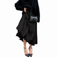 thumbnail image 3 of Women'S Bubble Satin Maxi Skirt Low Waist Ruffle Pleated A Line Puffy Summer Flowy Balloon Skirt Black L, 3 of 8