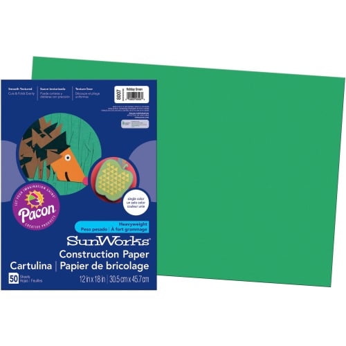 Pacon PAC8007-5 12 x 18 in. Sunworks Holiday Green Construction Paper - 50 Count - Pack of 5