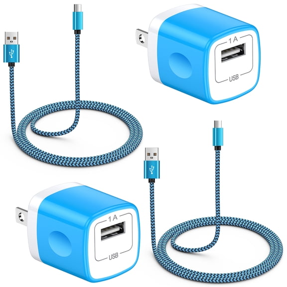 Charger Block 2 Pack, Type C Charger Fast Charging with 6FT USB C Cable, Type C Block USB C Charging Box Brick Cube Power Station Android Phone Charger Compaitble for iPhone Samsung Android, Blue