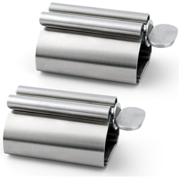 Toothpaste Tube Squeezer, Set of 2 Toothpaste Squeezer Rollers, Metal Toothpaste Tube Wringer Seat Holder Stand, Simple and Practical (Sliver)
