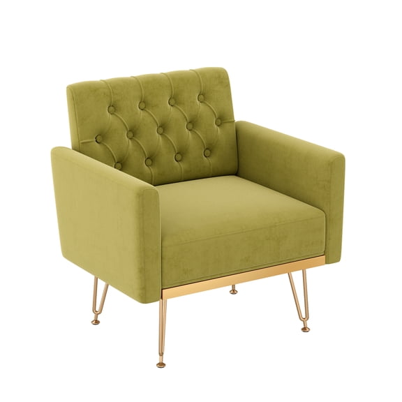 Modern Velvet Armchair Single Sofa Tufted Upholstered Side Reading Chairs with Arm and Metal Leg for Living Room Bedroom,Olive green