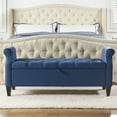 thumbnail image 3 of Jacqueline Banc de Rangement à Bras Roulé Capitonné Bleu Saphir Foncé, 3 of 15