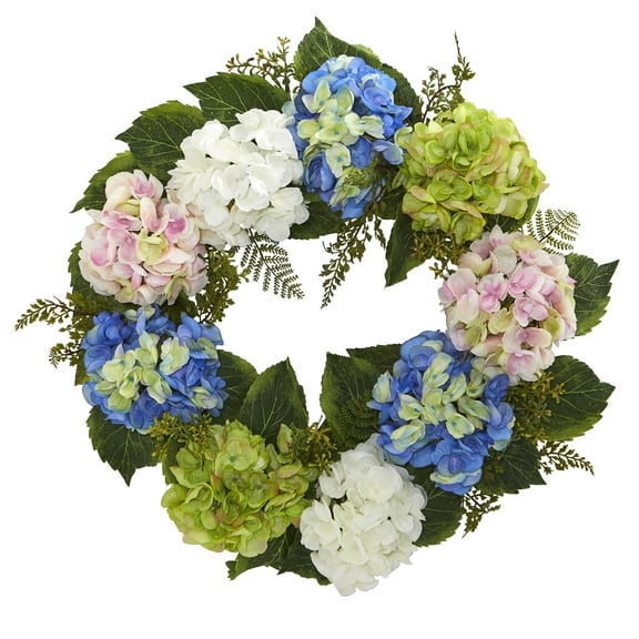 Nearly Natural 24" Hydrangea Wreath in Blue