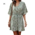 thumbnail image 1 of Robe Femme Col en V Vêtements d'Été Robe Imprimée Florale Manches Courtes Robe Manches Courtes, Vert, m, 1 of 5