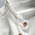 thumbnail image 5 of Migroa Men's Linen Shirts Long Sleeve Shirts Casual Button Down Banded Collar Shirt Beach Summer Tops Spread Collar Beach Plain Tops Dark Gray 6XL, 5 of 5