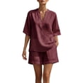 thumbnail image 2 of Mifsaly 2 Piece Short Sets for Women Summer Casual Vacation Linen Matching Outfits V Neck Tunic Top and Shorts with Pockets White,L, 2 of 6
