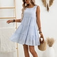thumbnail image 6 of Dolkfu Crew Neck Dresses for Women Dressy Casual Sleeveless French Style Blue Mid-Length Peasant Dresses Refreshing Plaid Relaxed Fit Dresses Light Blue,S, 6 of 6