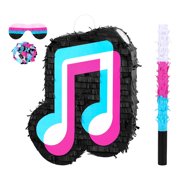 Sosation Music Piñata Music Note Pinata Birthday Party Decorations Dj Kpop Theme Party Baby Shower with Wooden Stick Paper Blindfold Confetti Set for Boys Girls Adults, 16.1 x 12 x 2.8 Inch Y102