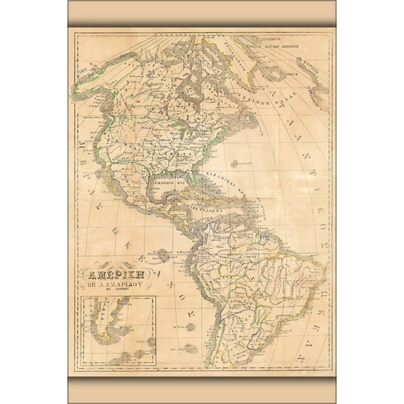 24"x36" Gallery Poster, map of America with united states 1860 in greek