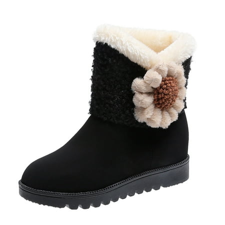 

jsaierl Women Knit Cute Sunflower Boot Western Cowboy Boot Suede Upper Fleece Snow Ankle Boots