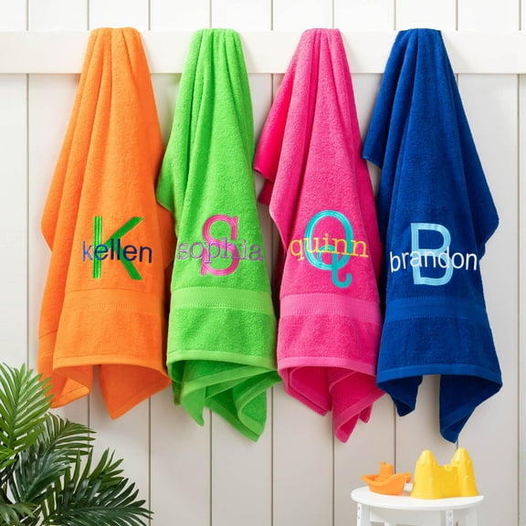 Colorful Initial Terry Loop Large Beach Towel
