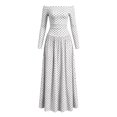 thumbnail image 6 of Dpjklzsn Women's Off The Shoulder Long Sleeve Maxi Dress Polka Dot Smocked Waist Flowy A Line Cocktail Dress, 6 of 6