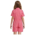 thumbnail image 2 of Runhomal Combinaison à Carreaux Vichy pour Filles, Manches Courtes, Uniforme Scolaire, une Pièce, Jambes Larges, Rouge 14, 2 of 7