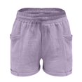 thumbnail image 6 of LEKODE Linen Bermuda Shorts for Women Knee Length Cotton Gauze Short Drawstring Elastic Waist Casual Shorts with Pockets Purple 2XL, 6 of 7