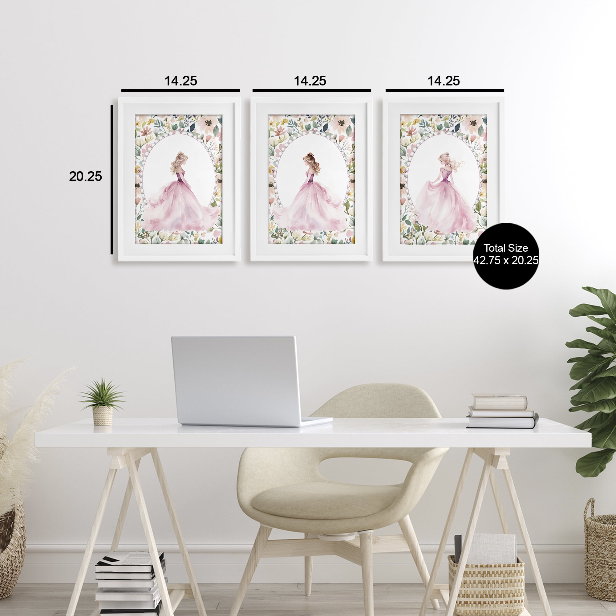 Stupell Industries Bordered Princess Love 3 Piece White Framed Print Under Glass Set, design by Christine Simpson Art
