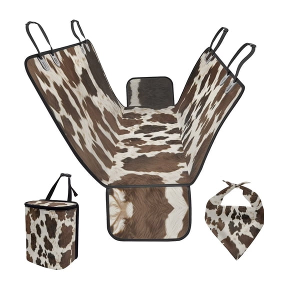 Pzuqiu Brown Cow Car Dog Seat Cover Hard Bottom Car Hammock with Adjustable Dog Bandanas & Cars Trash Can Hanging with Lid Universal Fit Most Sedan Truck SUV