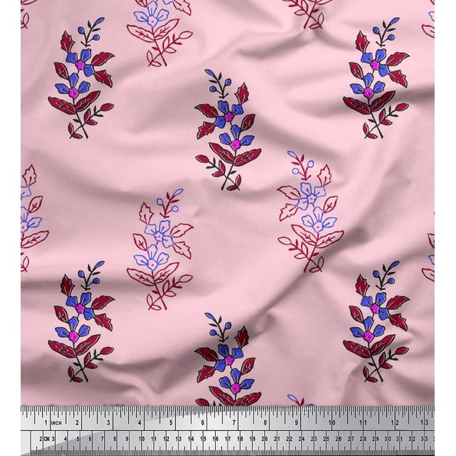 Soimoi Poly Georgette Fabric Leaves & Floral Block Fabric Prints by Yard 52 Inch Wide
