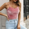 thumbnail image 2 of safuny Women's Slim Velvet Camisole Solid Color Retro Cami Tops Sleeveless V Neck Vest Elegant Casual Fit Beach Blouses Fashion Summer Pink XL, 2 of 5