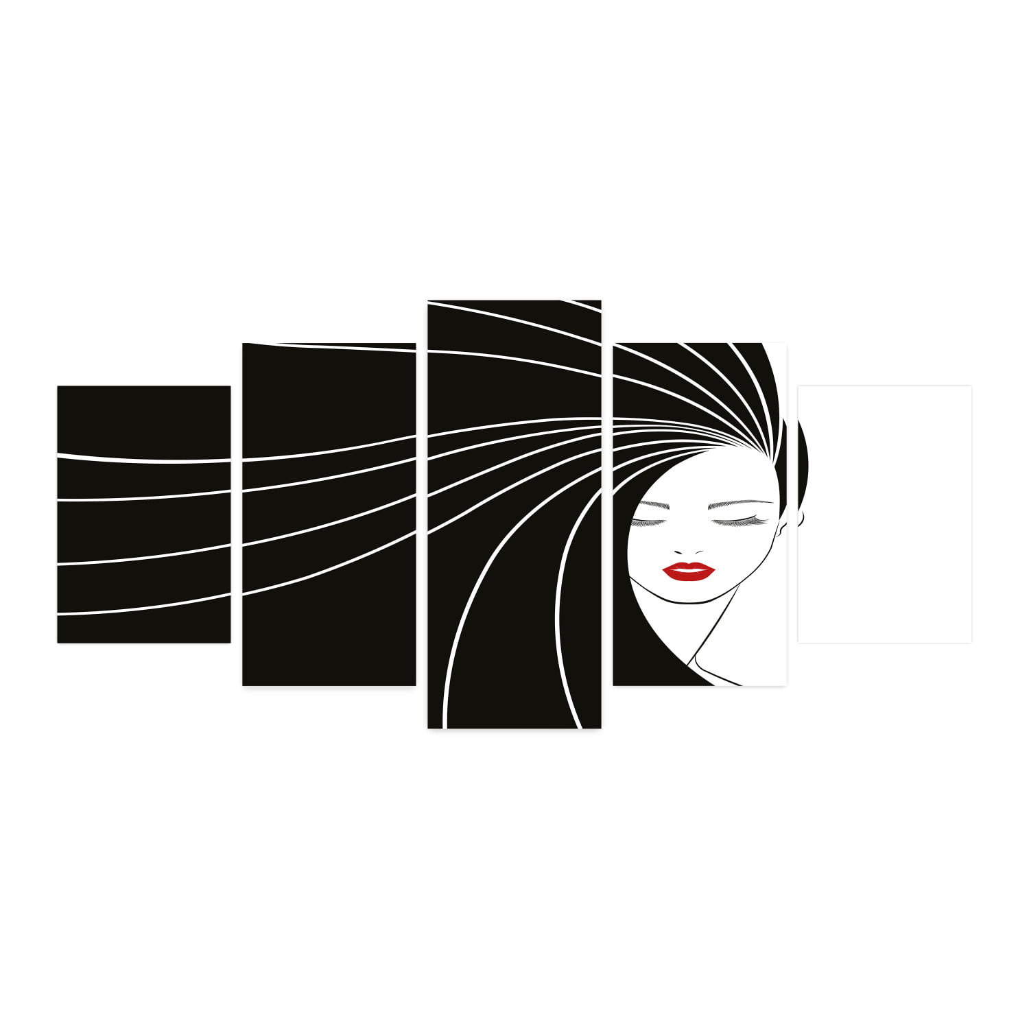 Hair Salon 5 Panels Acrylic Glass Wall Art, Traditional Beauty with Extra  Long Straight Hair and Red Lips, Accent for Living Room, Bedroom, Dorm, 60