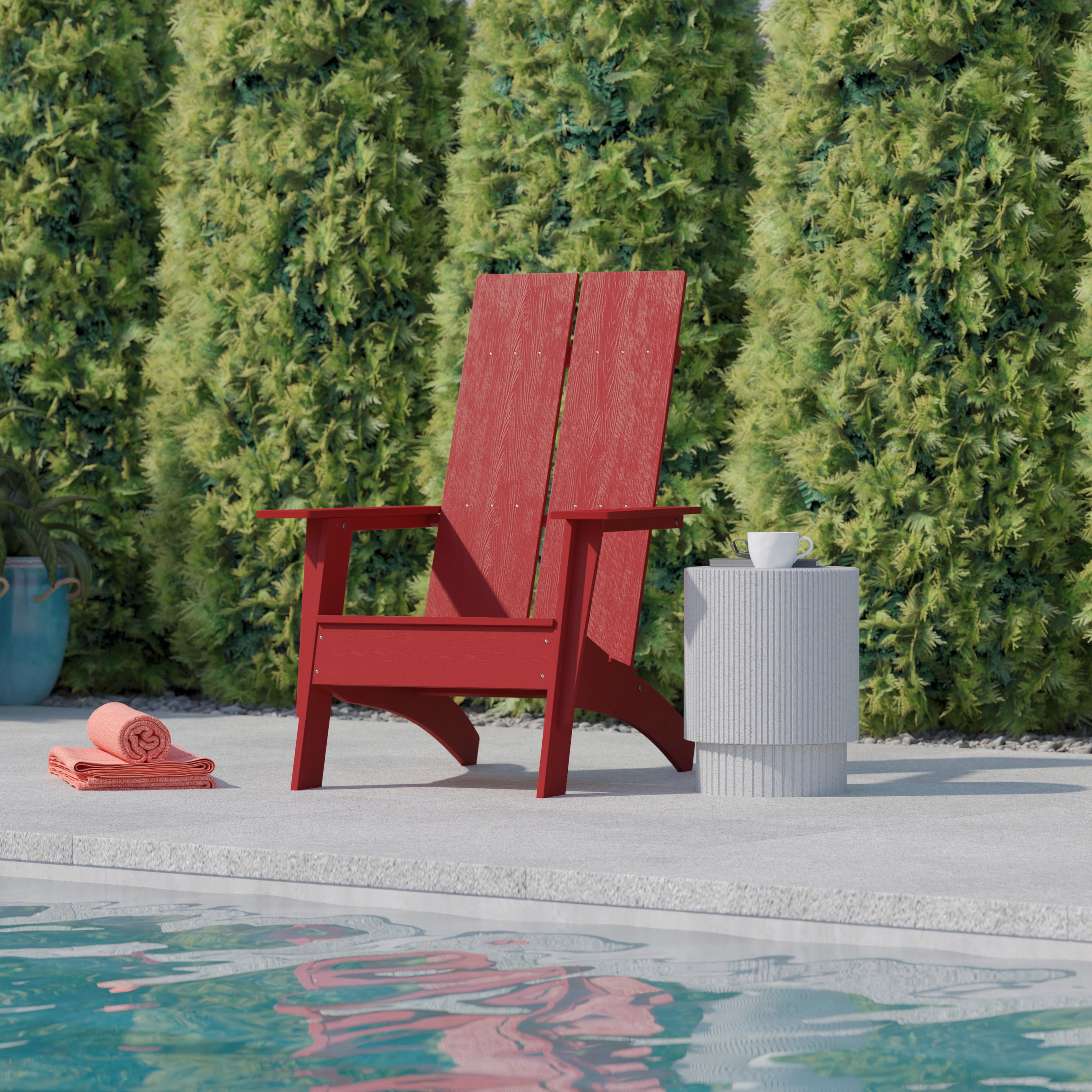 BizChair Modern Commercial 2-Slat Back Adirondack Chair - Red Commercial All-Weather Poly Resin Lounge Chair