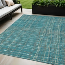5' X 8' Teal Blue Gray And Brown Striped Washable Indoor Outdoor Area Rug