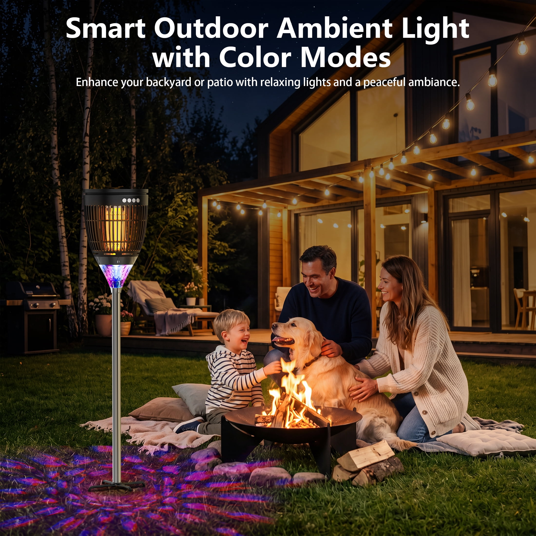 Aukfa Solar Bug Zapper Outdoor, 4200V 3-in-1 Mosquito Zapper, Flame Light & RGB Projector, IPX5