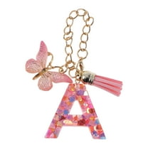 Unique Bargains 1 Pc Heart Sequin Letter A Butterfly Tassel Pendant Water Cup Pendant Pink Metal Resin