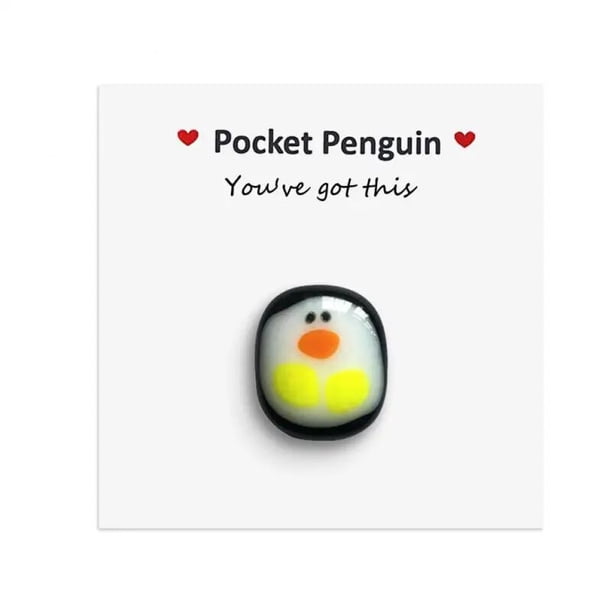 Adorno de abrazo de pingüino pequeño con tarjeta de mensaje pequeña, recuerdo de abrazo de pingüino 2023, estatuilla de pingüino 2023, pequeño bolsillo en miniatura acogedor
