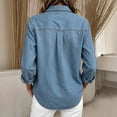 thumbnail image 5 of WULMLEO Women's Classic Dual Pocket Roll Tab Sleeve Denim Button Down Shirt, Relaxed Loose Fit Lightweight Chambray Casual Layering Tops Royal Blue XL, 5 of 5