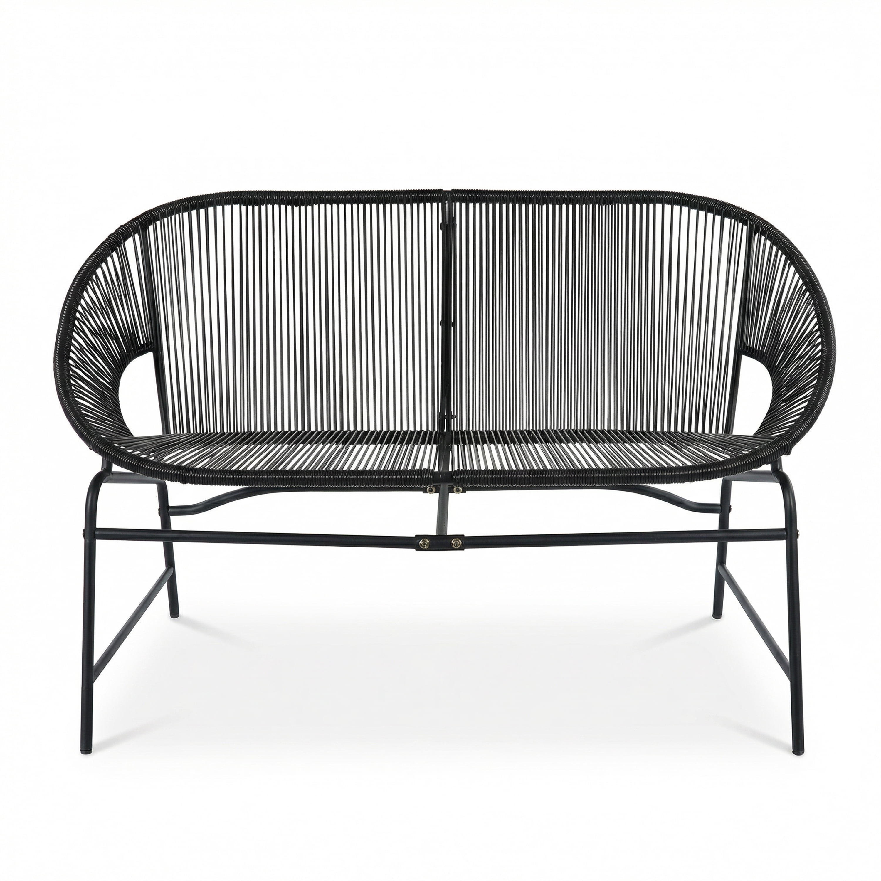 Outdoor PE Rattan Wicker Loveseat with Iron Frame for Porch Garden Balcony, Black
