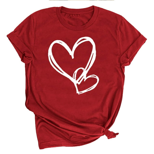 Bowake T-Shirts Graphiques Cœur pour Femmes Saint-Valentin Été Manches Courtes Col Rond Basiques Décontractés Festival