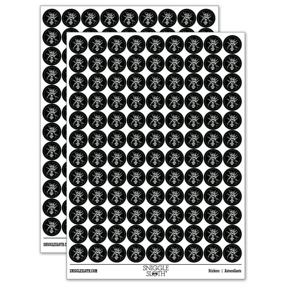 European Honey Bee Insect Beekeeping 200  Round Stickers - Black - Gloss Finish - 0.50" Size