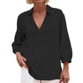 thumbnail image 2 of Jacenvly Hauts à Manches Longues pour Femmes Liquidation Chemise à Manches Longues Col Porte Tube Régulier Couleur Unie Haut pour Femmes Chemise Hauts pour Femmes Vente, 2 of 5