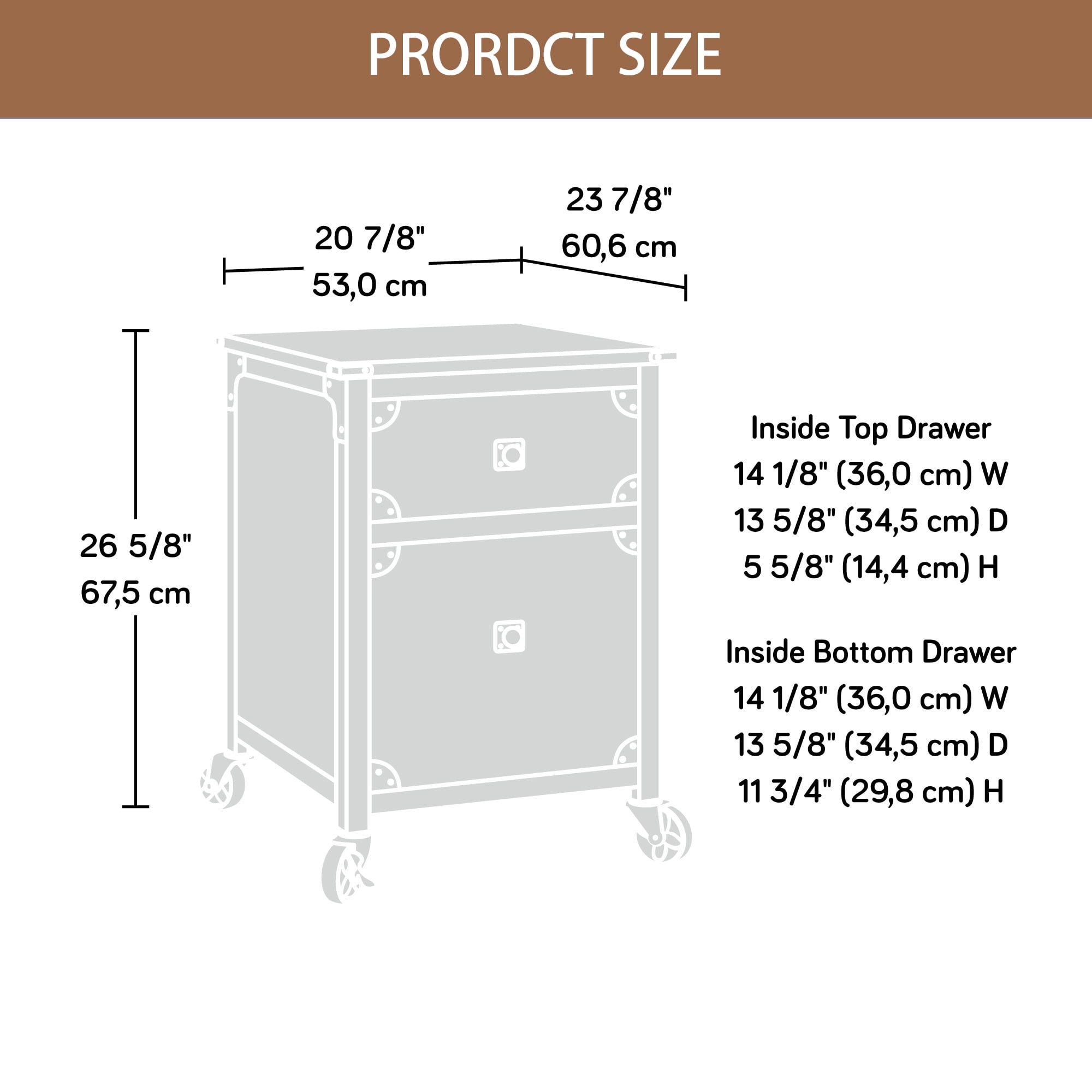 YINGYING 2-Drawer File Cabinet, Mobile Filing Cabinet for Home Office Carbon Oak Finish Printer Stand L: 20.87" x W: 23.86" x H: 26.58"