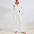 thumbnail image 4 of Baqcunre Women's Pajama Sets Long Sleeve 2 Piece Lounge Sets Ribbed Knit Sweater Sleepwear V Neck Tops & Wide Leg Pants Homewear, 1Pc Top + 1Pc Trousers White L, 4 of 9