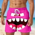 thumbnail image 2 of Mens Board Shorts Swimwear Funny Face Print 5 Inch Swim Trunks Lightweight Drawstring Beach Shorts Relaxed Fit Summer Hot Pink XL, 2 of 5
