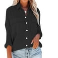 thumbnail image 1 of Jsaierl 3/4 Length Sleeve Womens Tops Striped Button Down Shirts Oversized Work Office Collared Blouses Comfy Loose Fit Shirts with Pockets, 1 of 6