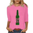 thumbnail image 1 of Pompotops T-Shirt d'Été Décontracté pour Femmes Imprimé Bière Col Rond Manches 3/4 Ample en Solde, 1 of 5