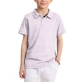 thumbnail image 2 of Dwellite Boys' Polo Shirt Striped Short Sleeve Summer Active Casual Collared for Kids Golf Shirts Back to School 2026 Light Purple 160, 2 of 6