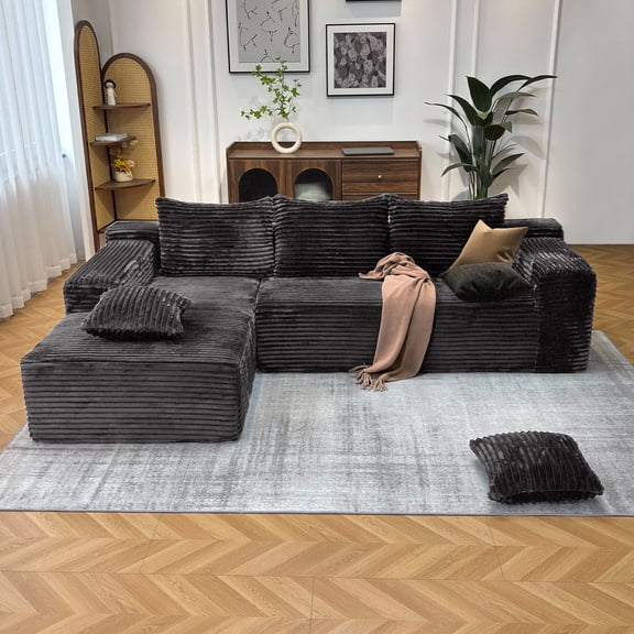 104" Cloud Sectional Couch with L-Shape Chaise, Modern Modular Sofa with Deep Seat, Upholstered Couches with Back Cushion for Living Room Bedroom, No Assembly Required, Left Facing Chaise,Dark Gray
