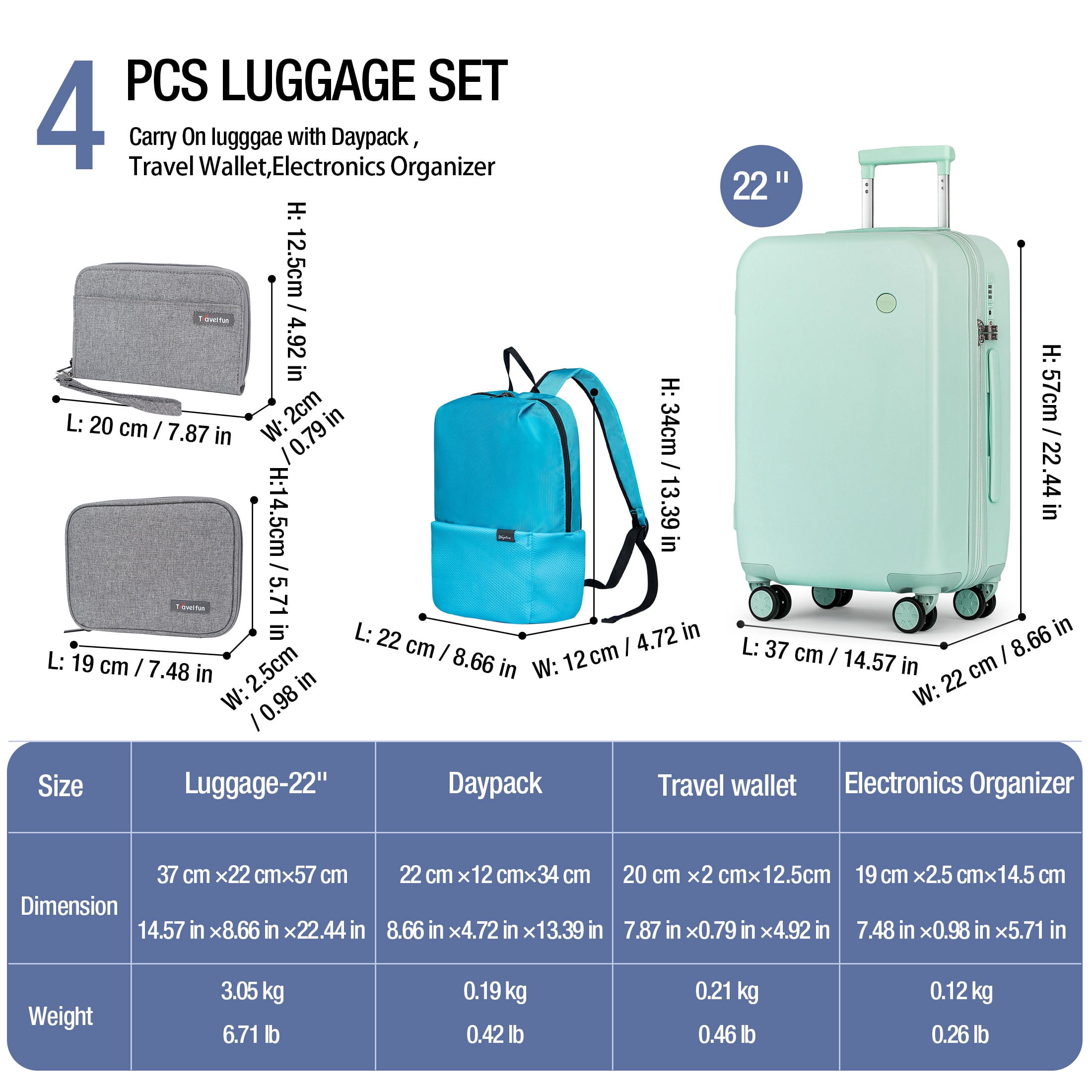 WEPLUS Suitcase Set 4 Piece Luggage Set Carry On Travel Luggage TSA Lock Spinner Wheels Hardshell Lightweight Luggage Set