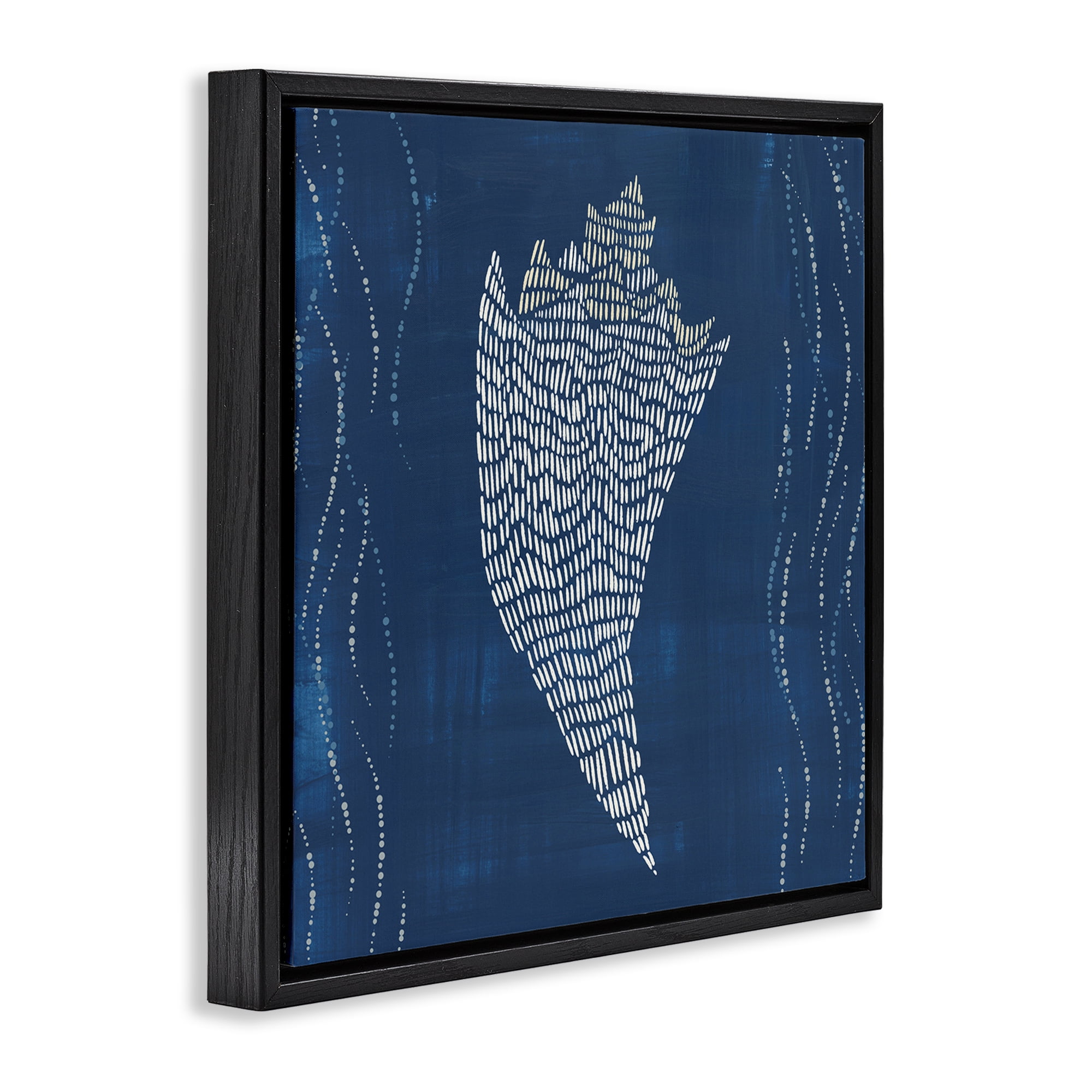 Stupell Industries Conch Shell on Blue Coastal Painting Black Floater Framed Canvas Art Print Wall Art, 18 x 18