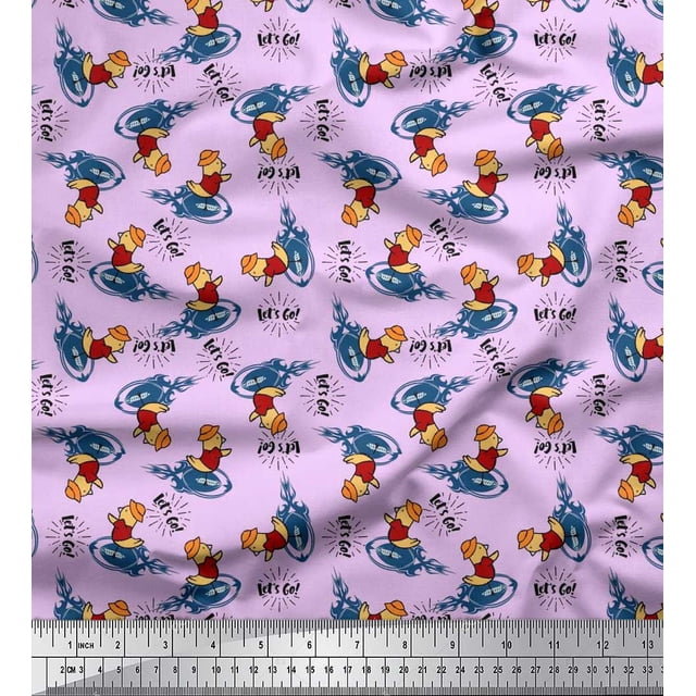 Soimoi Modal Satin Fabric Text,Rugby Ball & Bird Cartoon Printed Craft Fabric by The Yard 42 Inch Wide